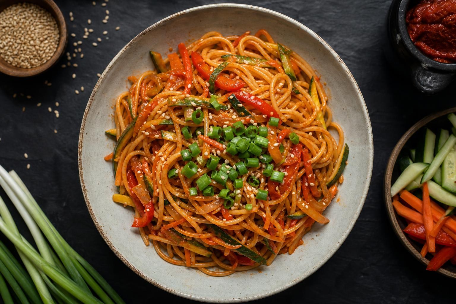 Spaghetti mit Gochujang-Sauce