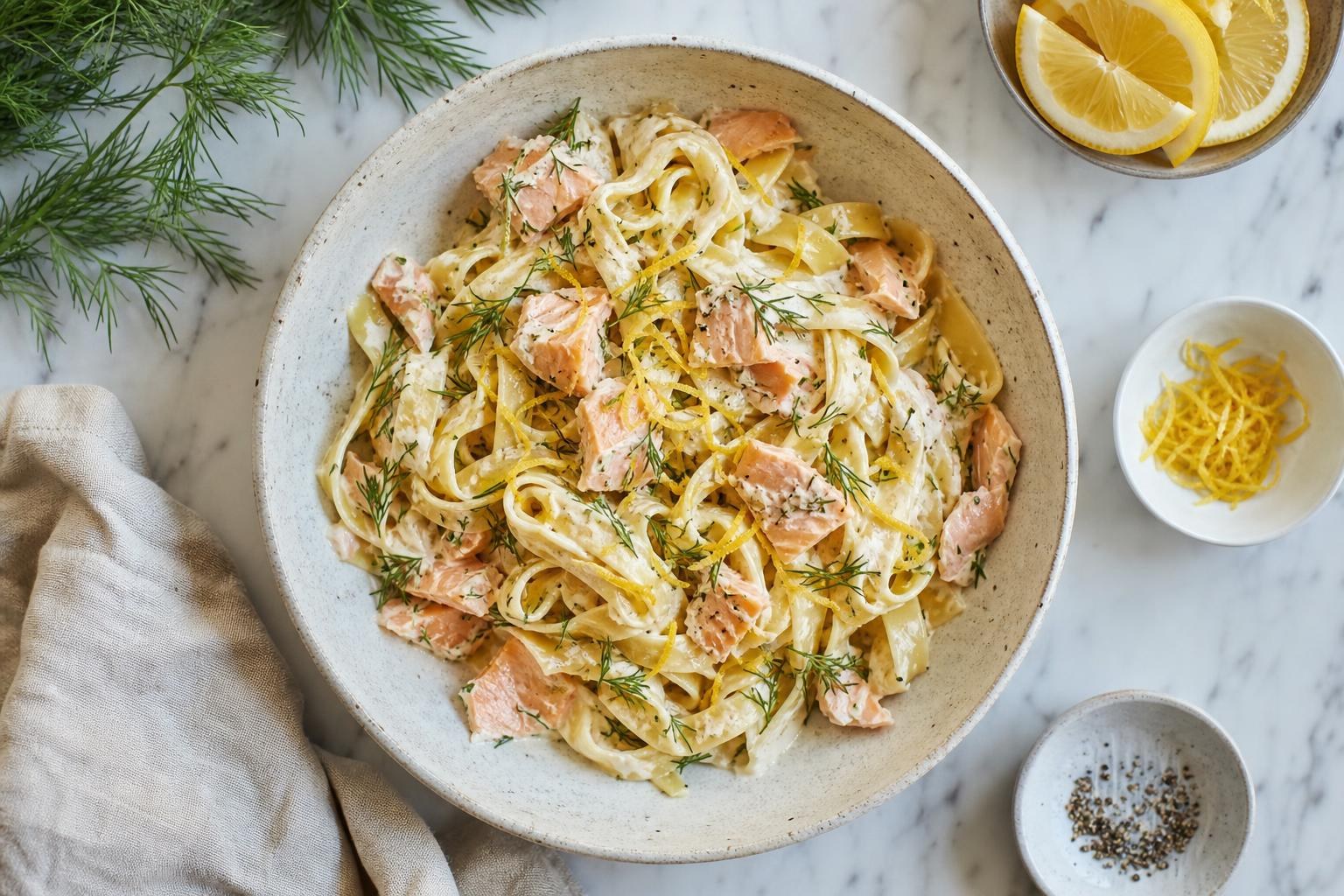 Laxpasta mit Dill und Zitrone