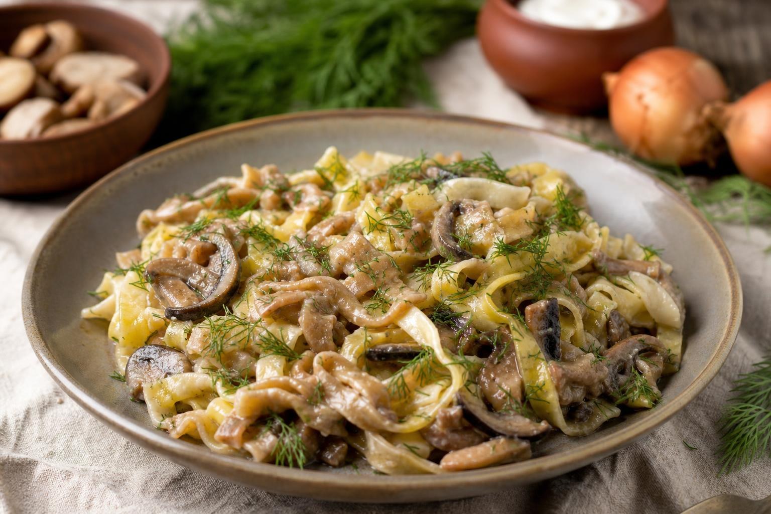 Ukrainische Pasta mit Pilzsauce