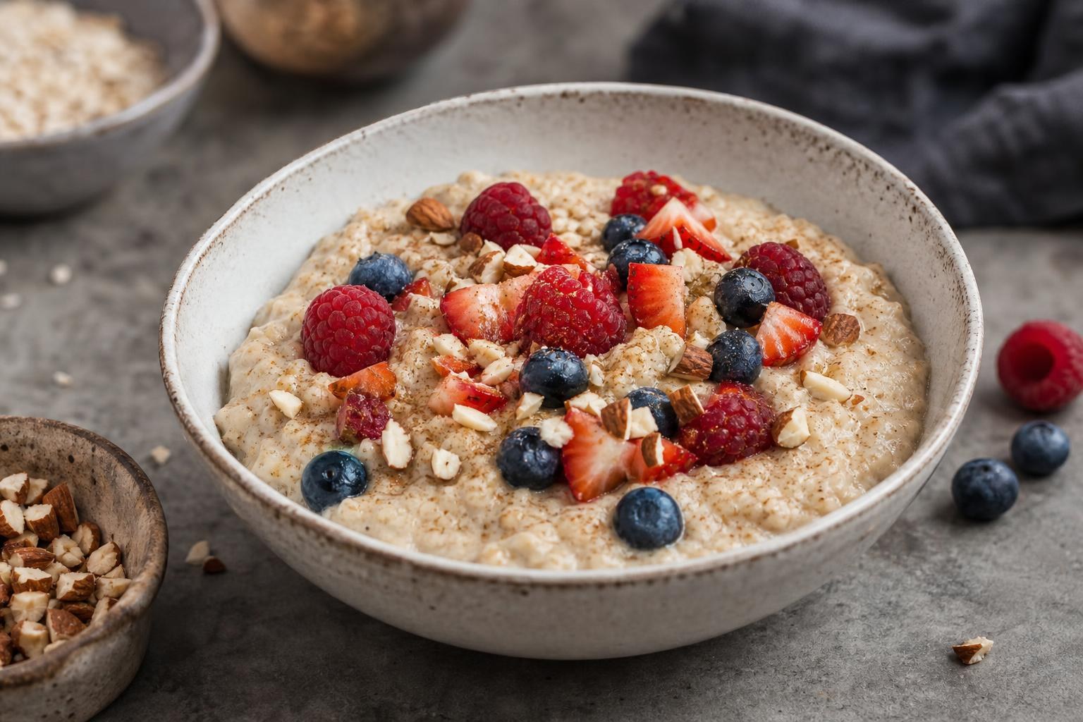 Gachas de avena con frutas y almendras