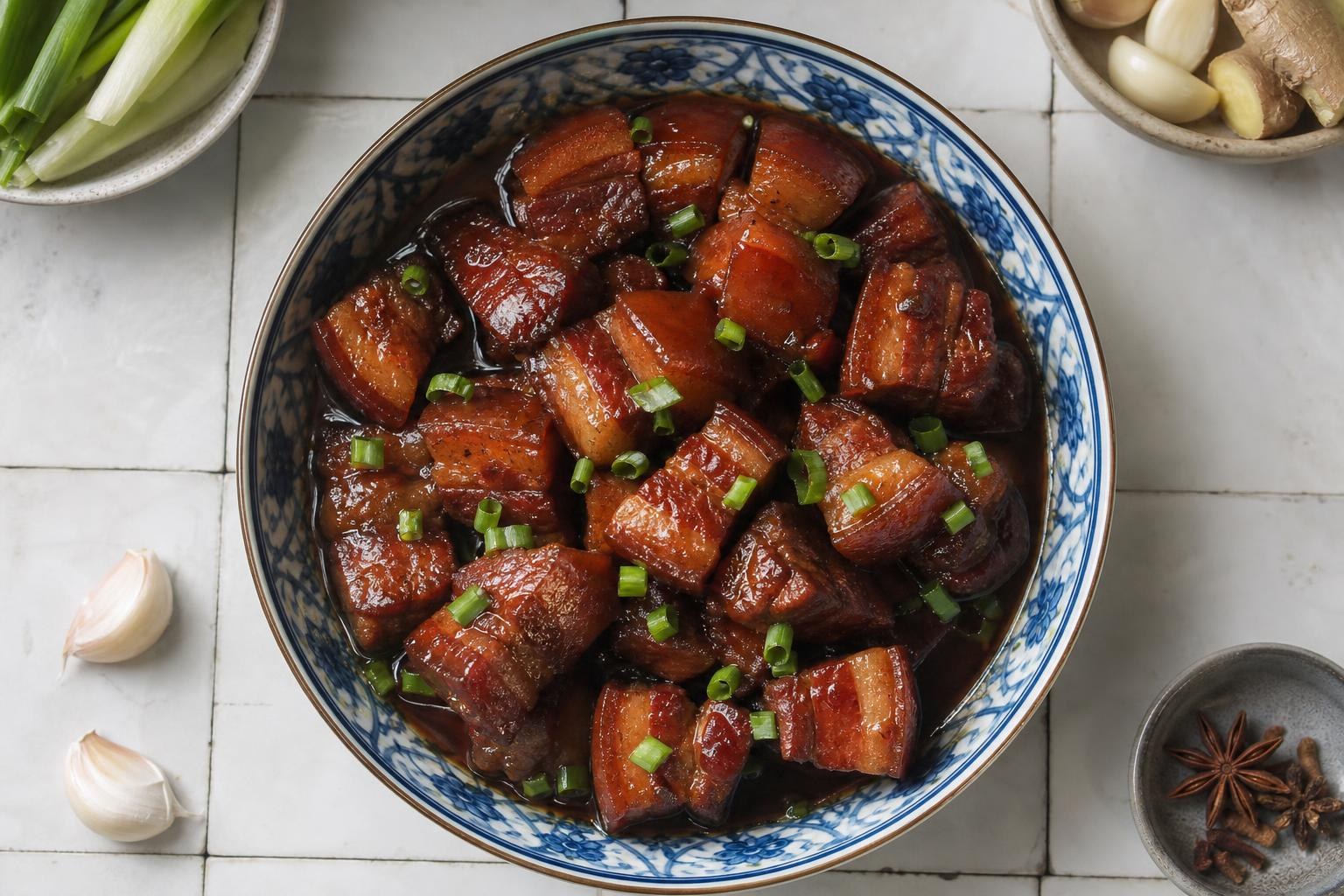 Panceta de cerdo estofada con salsa de soja